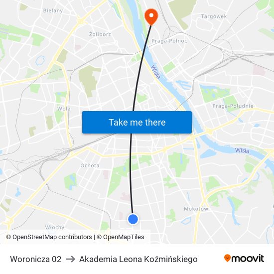 Woronicza 02 to Akademia Leona Koźmińskiego map