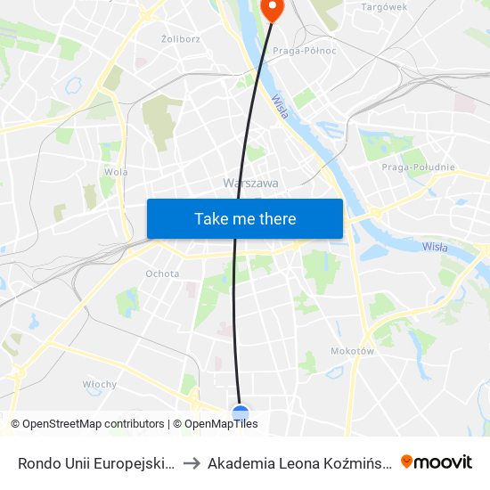 Rondo Unii Europejskiej 06 to Akademia Leona Koźmińskiego map