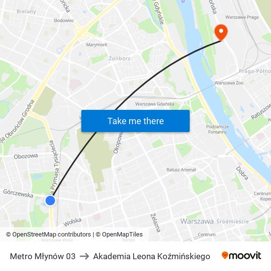 Metro Młynów 03 to Akademia Leona Koźmińskiego map