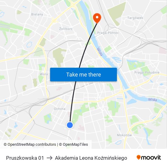 Pruszkowska 01 to Akademia Leona Koźmińskiego map