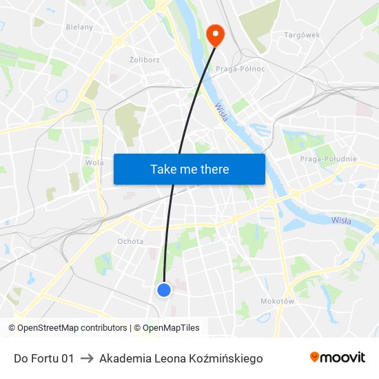 Do Fortu to Akademia Leona Koźmińskiego map