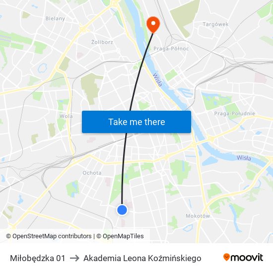 Miłobędzka 01 to Akademia Leona Koźmińskiego map