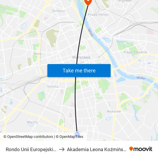 Rondo Unii Europejskiej 05 to Akademia Leona Koźmińskiego map