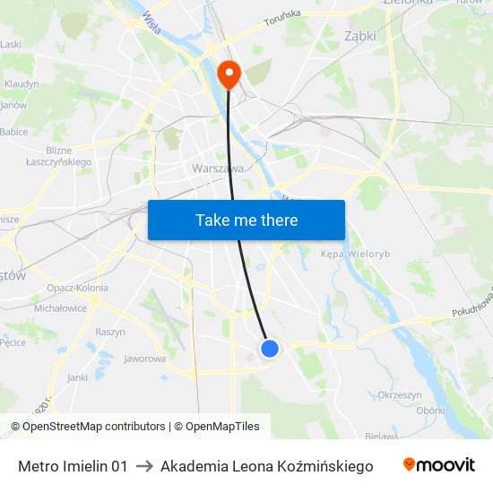 Metro Imielin to Akademia Leona Koźmińskiego map