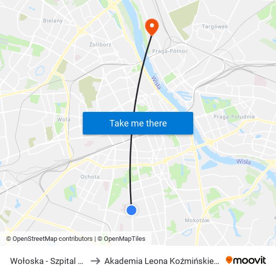 Wołoska - Szpital 01 to Akademia Leona Koźmińskiego map