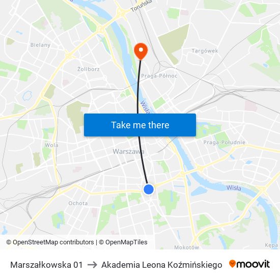 Marszałkowska 01 to Akademia Leona Koźmińskiego map