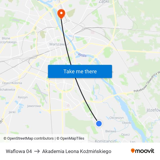 Waflowa to Akademia Leona Koźmińskiego map