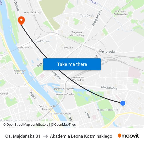 Os. Majdańska 01 to Akademia Leona Koźmińskiego map