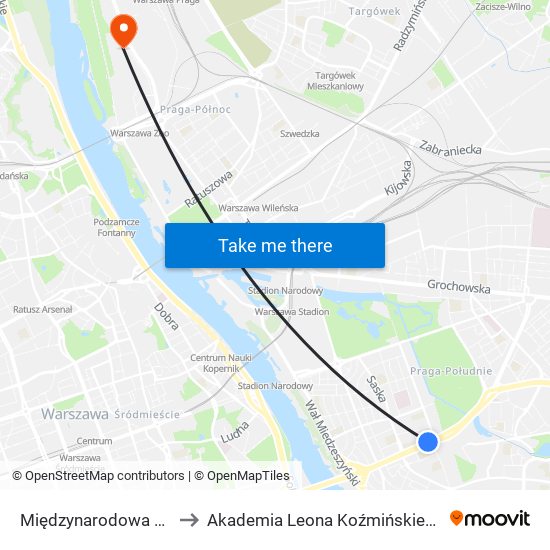 Międzynarodowa 01 to Akademia Leona Koźmińskiego map