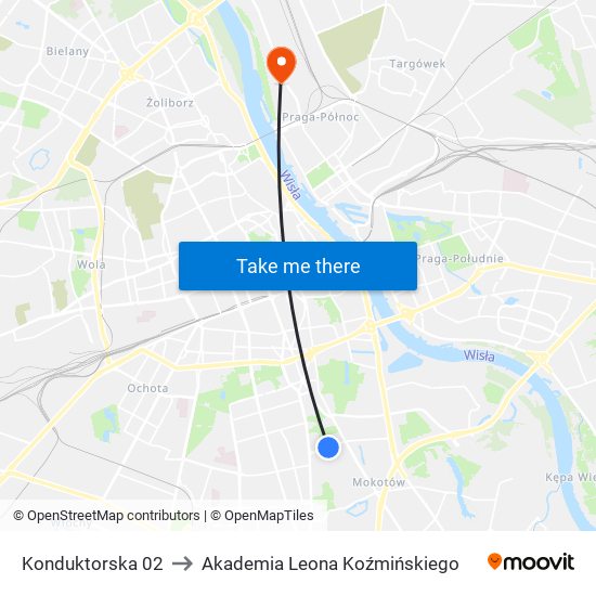 Konduktorska 02 to Akademia Leona Koźmińskiego map