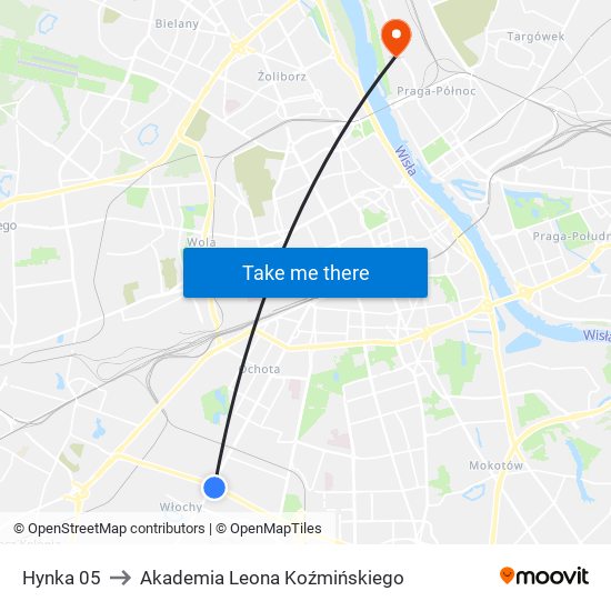 Hynka to Akademia Leona Koźmińskiego map