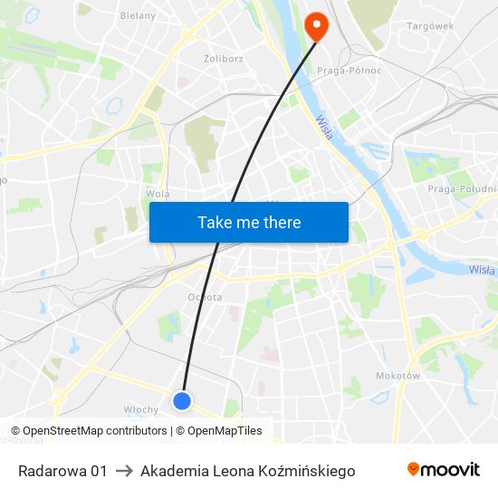 Radarowa to Akademia Leona Koźmińskiego map