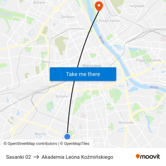 Sasanki to Akademia Leona Koźmińskiego map