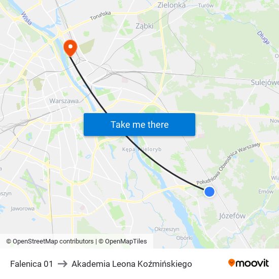 Falenica 01 to Akademia Leona Koźmińskiego map