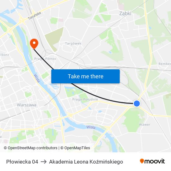 Płowiecka 04 to Akademia Leona Koźmińskiego map