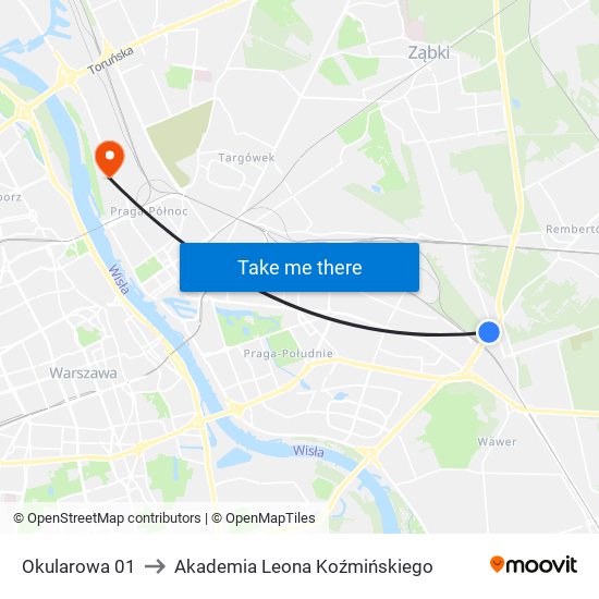 Okularowa 01 to Akademia Leona Koźmińskiego map