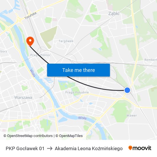 PKP Gocławek 01 to Akademia Leona Koźmińskiego map