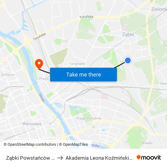 Ząbki Powstańców 01 to Akademia Leona Koźmińskiego map