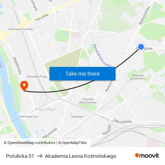 Potulicka to Akademia Leona Koźmińskiego map