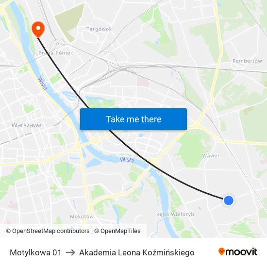 Motylkowa 01 to Akademia Leona Koźmińskiego map