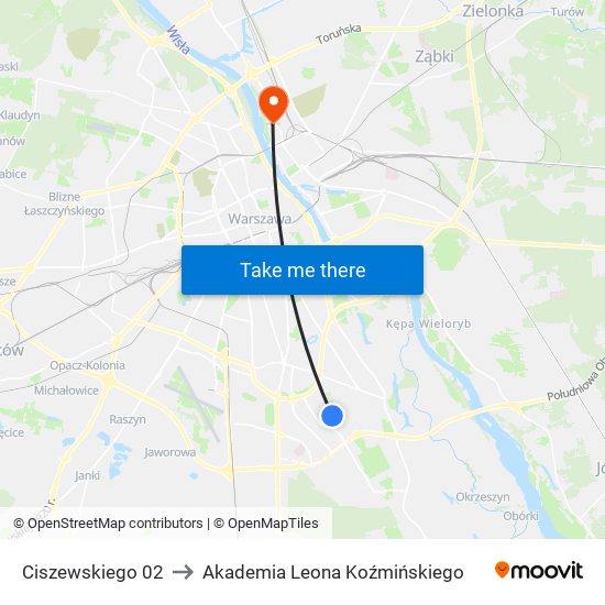 Ciszewskiego 02 to Akademia Leona Koźmińskiego map