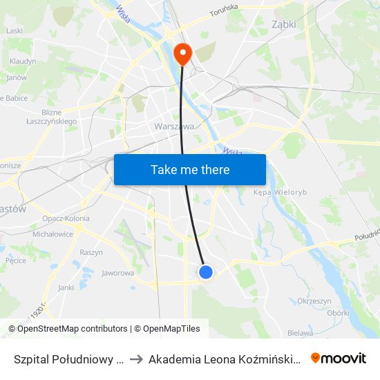 Szpital Południowy to Akademia Leona Koźmińskiego map