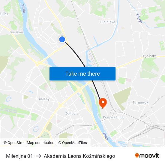 Milenijna 01 to Akademia Leona Koźmińskiego map