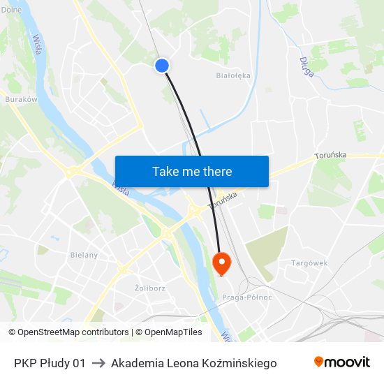 PKP Płudy 01 to Akademia Leona Koźmińskiego map