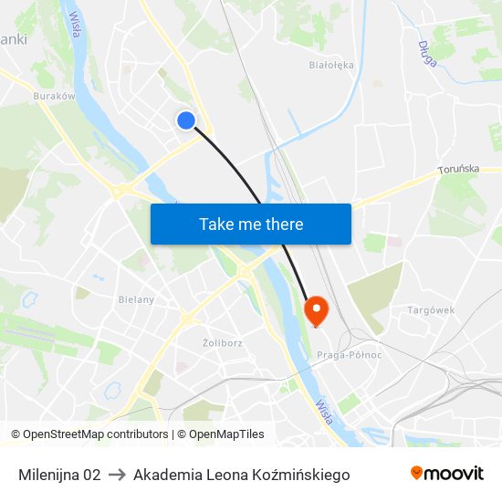 Milenijna 02 to Akademia Leona Koźmińskiego map