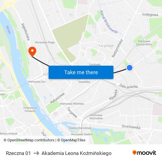 Rzeczna to Akademia Leona Koźmińskiego map