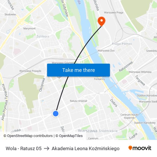 Wola-Ratusz to Akademia Leona Koźmińskiego map