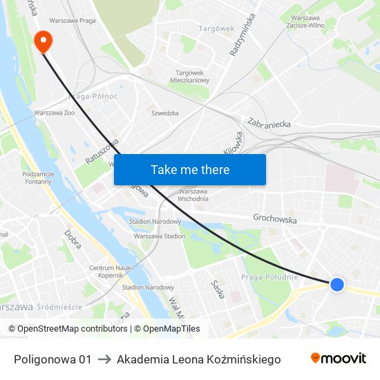 Poligonowa 01 to Akademia Leona Koźmińskiego map