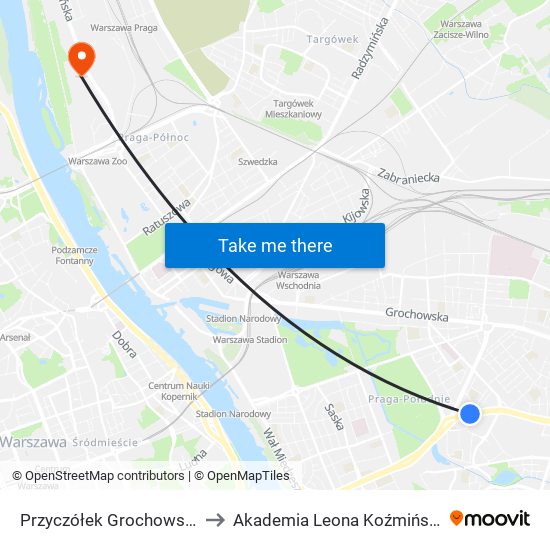 Przyczółek Grochowski to Akademia Leona Koźmińskiego map