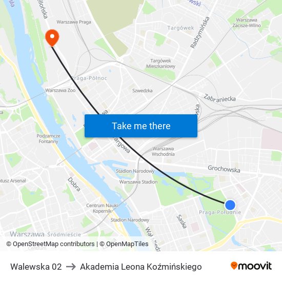 Walewska 02 to Akademia Leona Koźmińskiego map