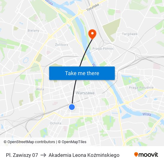 Pl. Zawiszy 07 to Akademia Leona Koźmińskiego map