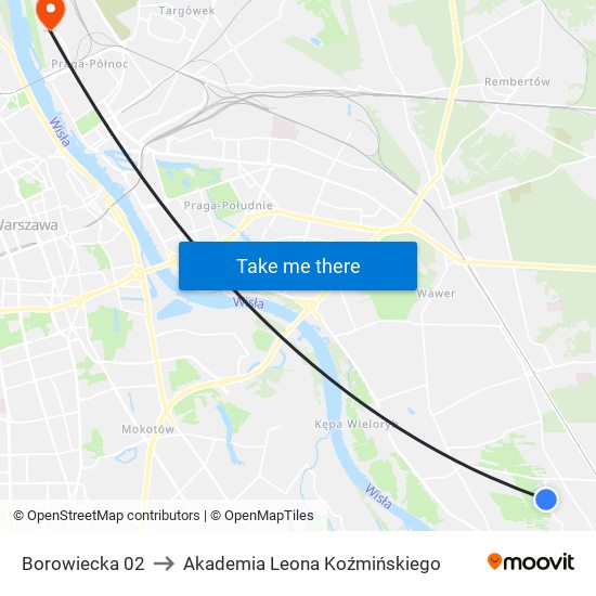 Borowiecka 02 to Akademia Leona Koźmińskiego map