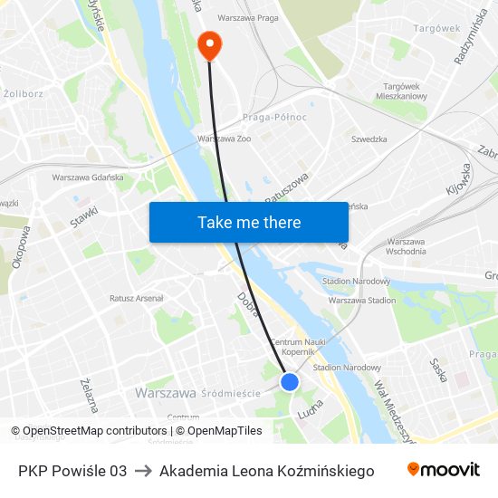 PKP Powiśle 03 to Akademia Leona Koźmińskiego map