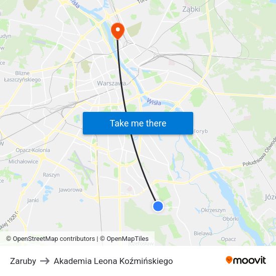 Zaruby to Akademia Leona Koźmińskiego map