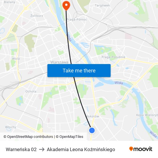 Warneńska to Akademia Leona Koźmińskiego map