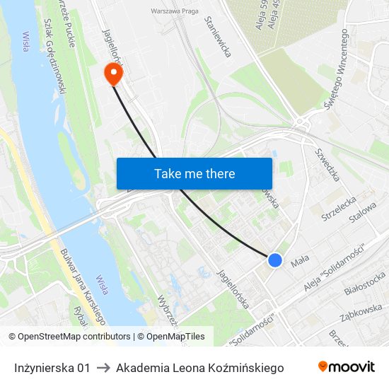 Inżynierska 01 to Akademia Leona Koźmińskiego map