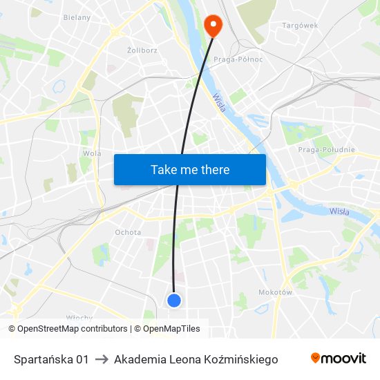 Spartańska 01 to Akademia Leona Koźmińskiego map