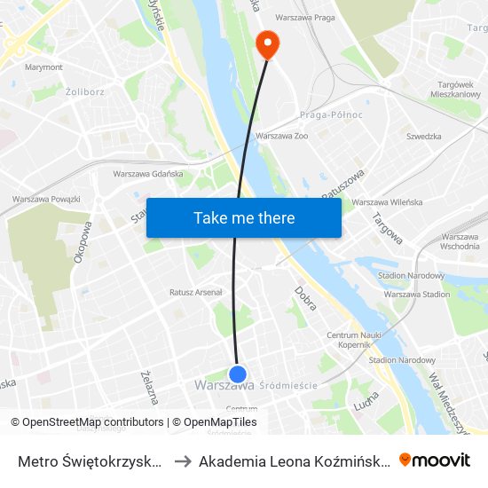 Metro Świętokrzyska 02 to Akademia Leona Koźmińskiego map