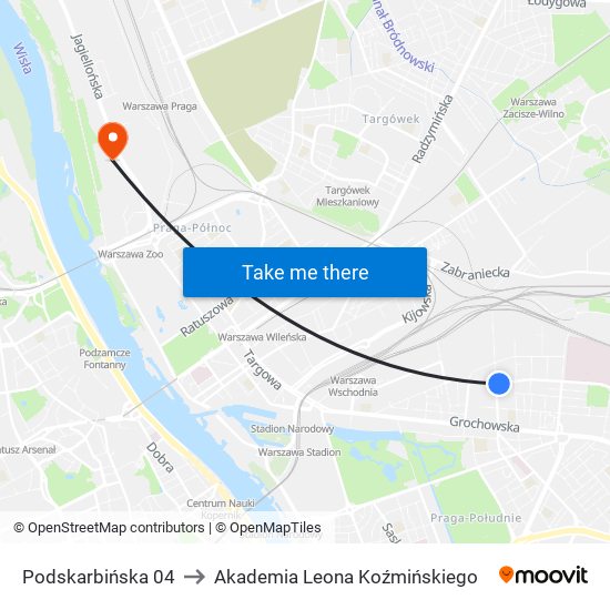 Podskarbińska to Akademia Leona Koźmińskiego map