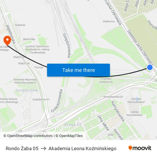 Rondo Żaba 05 to Akademia Leona Koźmińskiego map