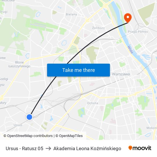 Ursus - Ratusz 05 to Akademia Leona Koźmińskiego map