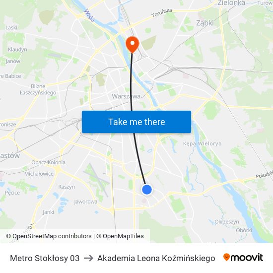 Metro Stokłosy 03 to Akademia Leona Koźmińskiego map