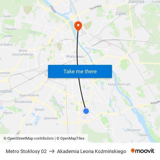 Metro Stokłosy 02 to Akademia Leona Koźmińskiego map