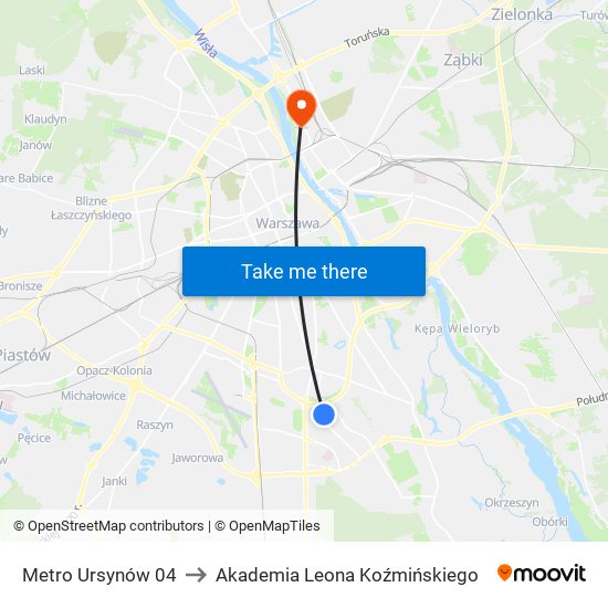 Metro Ursynów 04 to Akademia Leona Koźmińskiego map