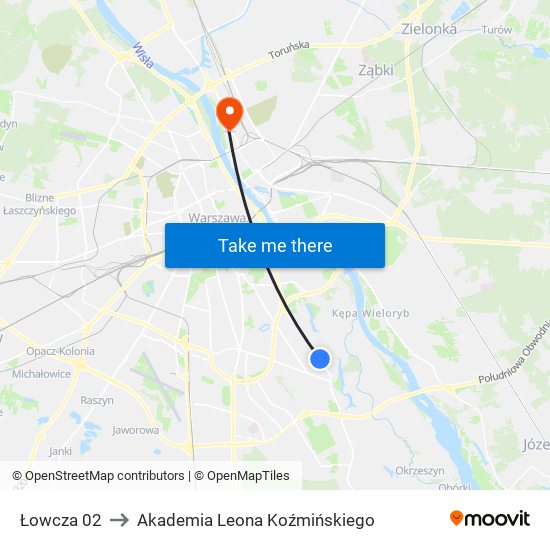 Łowcza 02 to Akademia Leona Koźmińskiego map