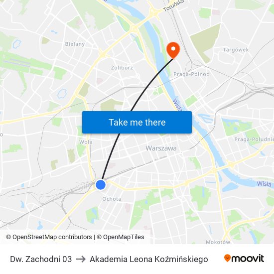 Dw. Zachodni 03 to Akademia Leona Koźmińskiego map